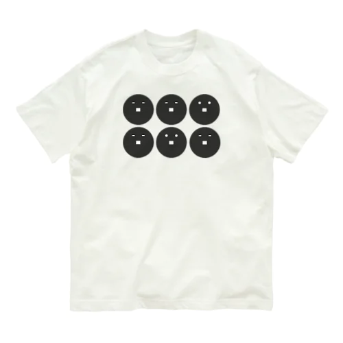 動物家紋。H.T.（六文銭ペンギン）黒 Organic Cotton T-Shirt