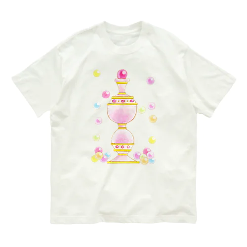 魔法少女の不思議な香水瓶と魔法玉石 ピンク オーガニックコットンTシャツ