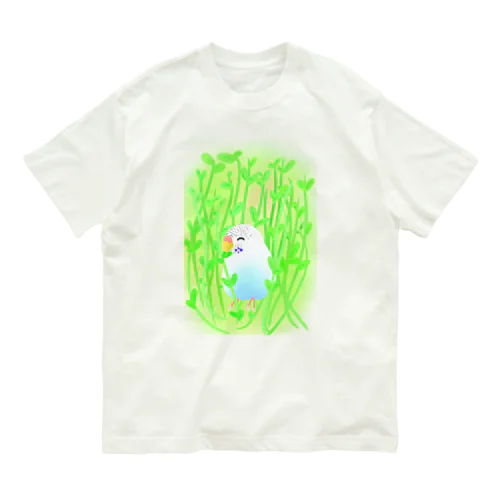 豆苗まみれのセキセイちゃん オーガニックコットンTシャツ