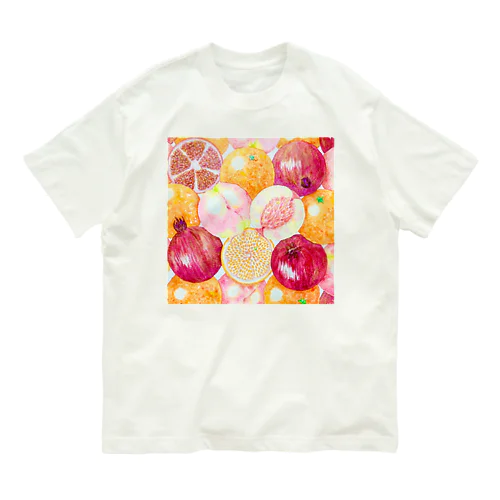 幸運を呼ぶスピリチュアルフルーツ☆「三柑の実」スクエアタイプ Organic Cotton T-Shirt