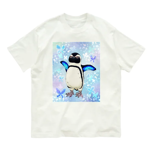 ケープペンギン「ちょうちょ追っかけてたの」(Blue) オーガニックコットンTシャツ