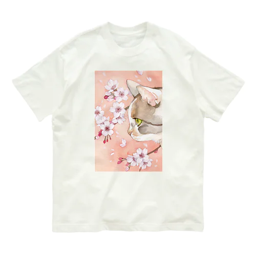 桜と三毛猫 Organic Cotton T-Shirt