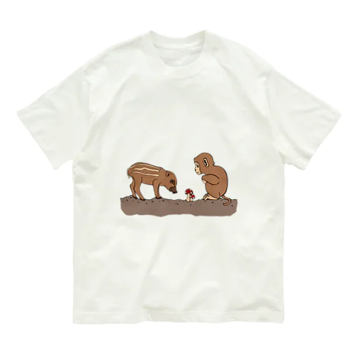 小猿と瓜坊ときのこ Organic Cotton T-Shirt