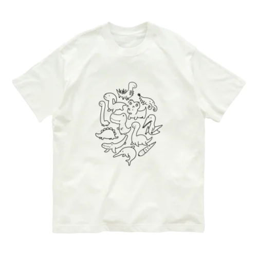 古代の生き物パラダイス（ブラック） オーガニックコットンTシャツ