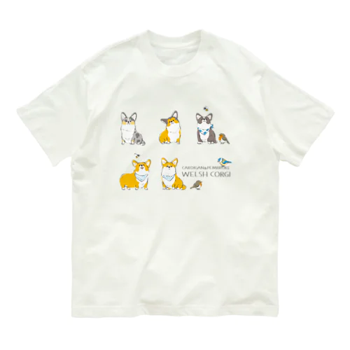 コーギーとヨーロッパコマドリとアオガラと Organic Cotton T-Shirt