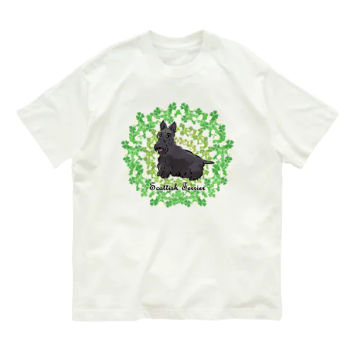 シロツメクサのリース　スコティッシュテリア Organic Cotton T-Shirt