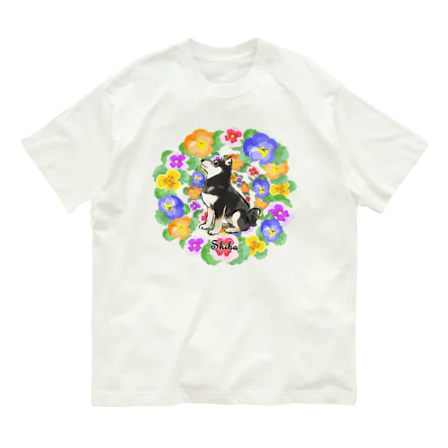 パンジーのリース　黒柴 Organic Cotton T-Shirt