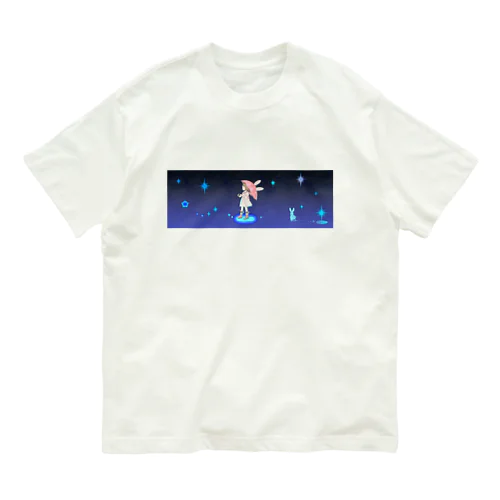 傘と少女とウサギと星と。星増量 オーガニックコットンTシャツ