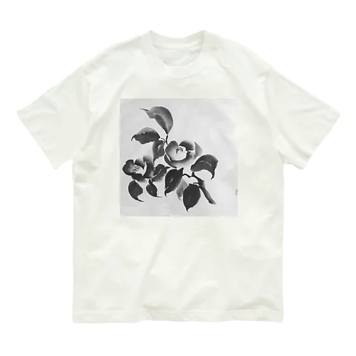 水墨画　椿 オーガニックコットンTシャツ