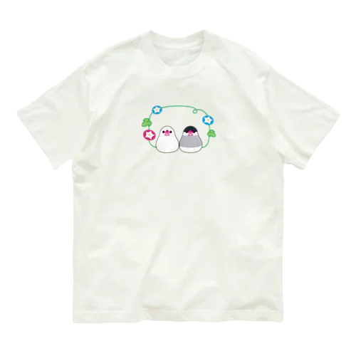 仲良し白文鳥とシルバー文鳥 オーガニックコットンTシャツ