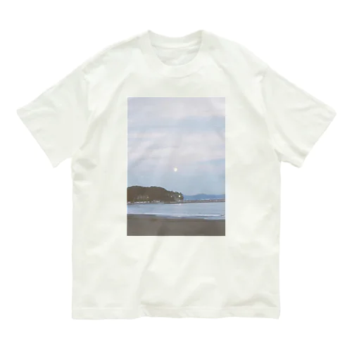 江ノ島海岸と満月 オーガニックコットンTシャツ