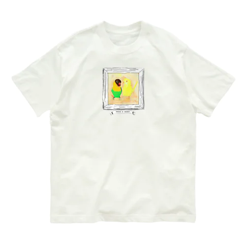 　インコ隊　手書きの額に飾ってみた『小６作品　仲良しインコの絵 Organic Cotton T-Shirt