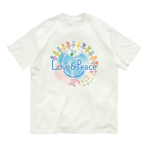 Love＆Peaceキッズ用ロゴ オーガニックコットンTシャツ