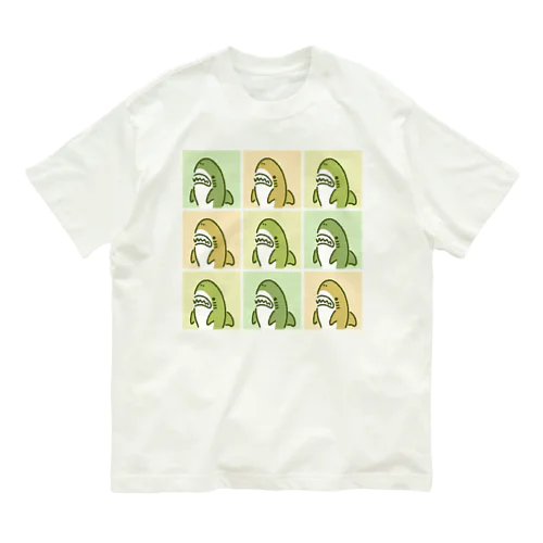 ９匹のサメ緑 オーガニックコットンTシャツ