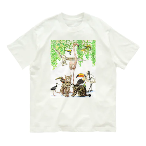 鳥たちと猫たち Organic Cotton T-Shirt