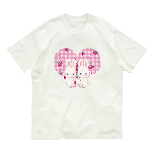 ふたごうさぎ(ピンクチェック) Organic Cotton T-Shirt