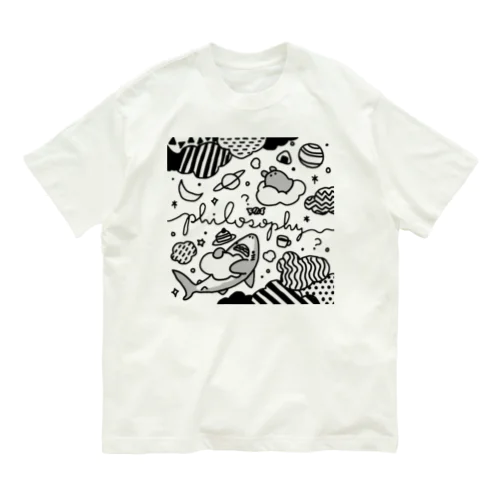 (black)サメとメンダコふぃろそふぃー Organic Cotton T-Shirt