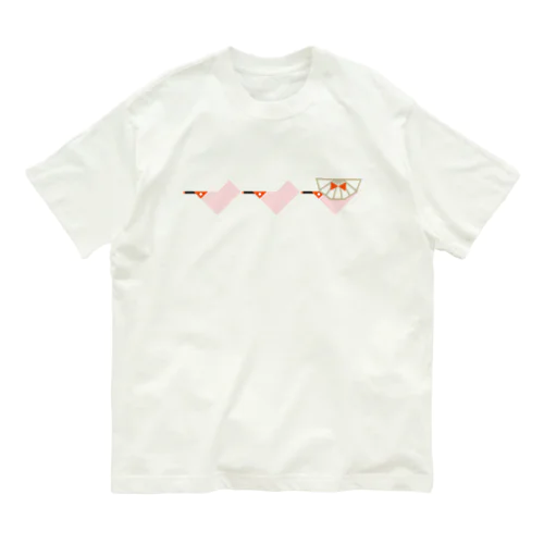 トキ３連（おけさ）-トキ色 オーガニックコットンTシャツ