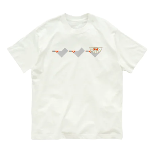 トキ３連（おけさ）-グレー オーガニックコットンTシャツ