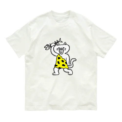 にゃんザピテクス　単体　原始猫 オーガニックコットンTシャツ