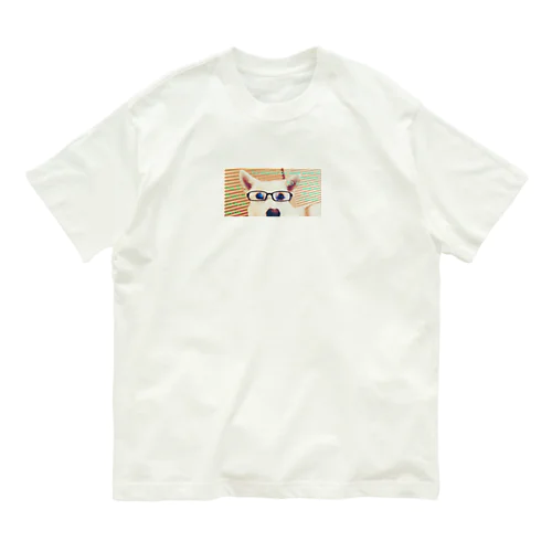 メガネ女子犬 オーガニックコットンTシャツ