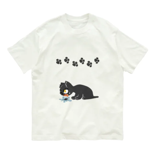 足跡つきなんでももぐねこちゃん オーガニックコットンTシャツ