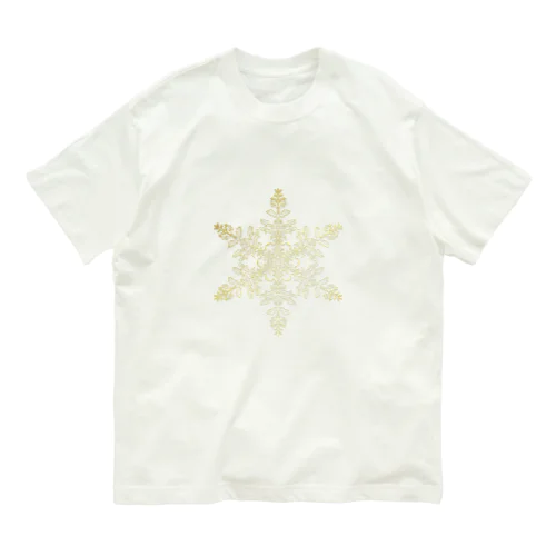 雪の結晶〜曼荼羅アート＜ゴールド＞＞ オーガニックコットンTシャツ
