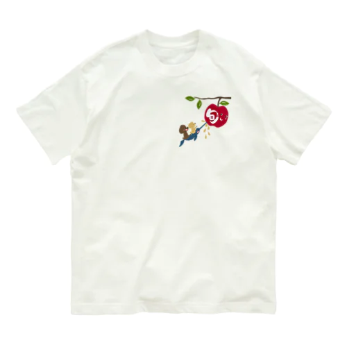 旬のリンゴに刺さるイッカク Organic Cotton T-Shirt