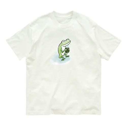 宇田山茶舗(うたやまちゃほ) お茶飲みカエル オーガニックコットンTシャツ