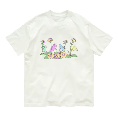 カラフルお花のくるりん オーガニックコットンTシャツ