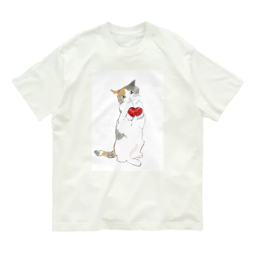 力こそパワー！ねこ オーガニックコットンTシャツ