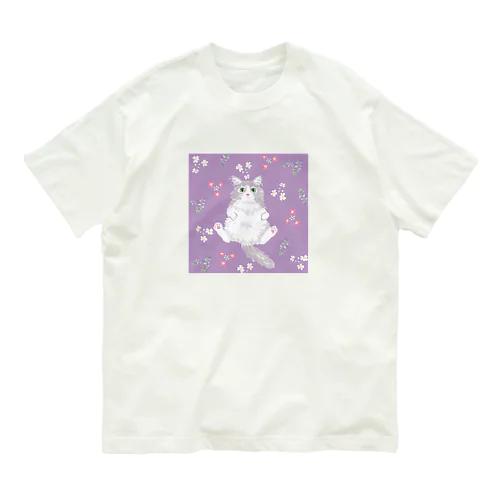 Mof mof days　おっさんにゃんこ(灰色） オーガニックコットンTシャツ