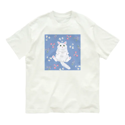 Mof mof days　おっさんにゃんこ(白色） オーガニックコットンTシャツ