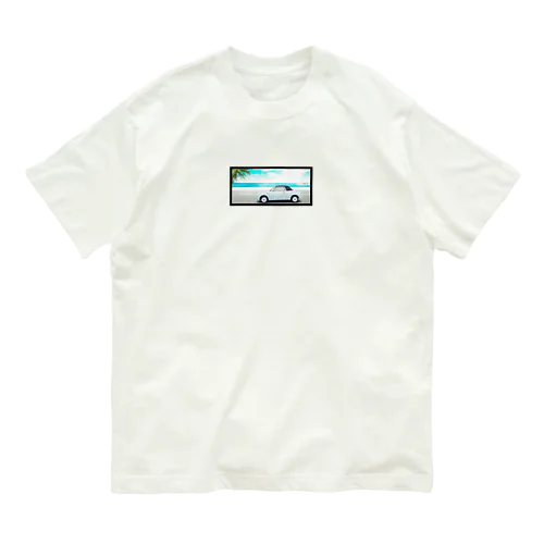 青い海岸ドット絵 オーガニックコットンTシャツ