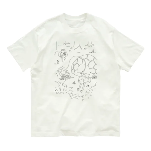 魚人間　キャンプで釣りする オーガニックコットンTシャツ