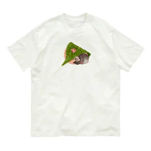 ねむねむ桜餅チンチラ オーガニックコットンTシャツ
