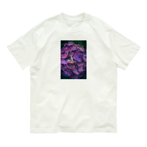 蜘蛛の巣と紫陽花 オーガニックコットンTシャツ