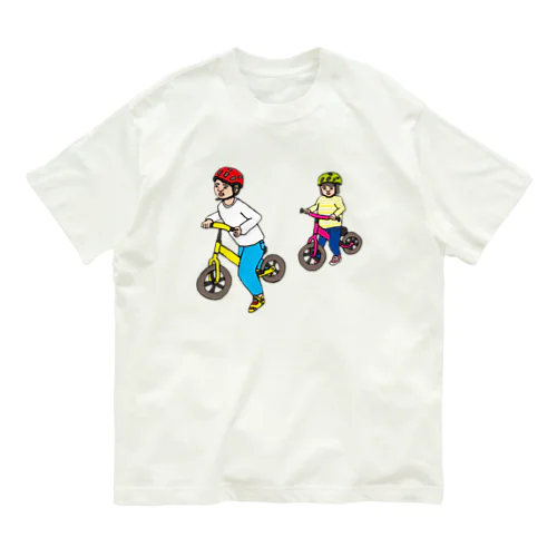 自転車に乗る子供2人 オーガニックコットンTシャツ