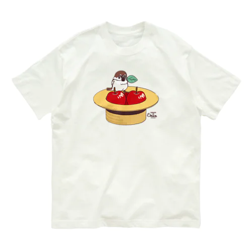 スズメがちゅん　あっぷるすとあでちゅん オーガニックコットンTシャツ