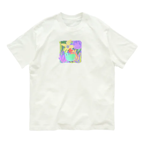 花と遊ぶ鳥 オーガニックコットンTシャツ