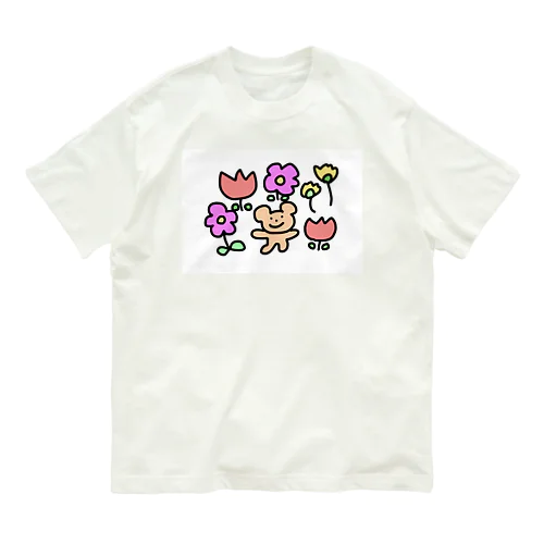 お花に囲まれてるくまさん オーガニックコットンTシャツ