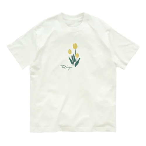 白地　tulip オーガニックコットンTシャツ