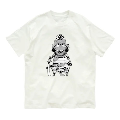 Cat Samurai monochrome オーガニックコットンTシャツ