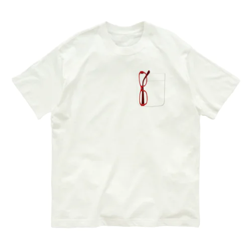 胸ポケ赤色メガネ Organic Cotton T-Shirt