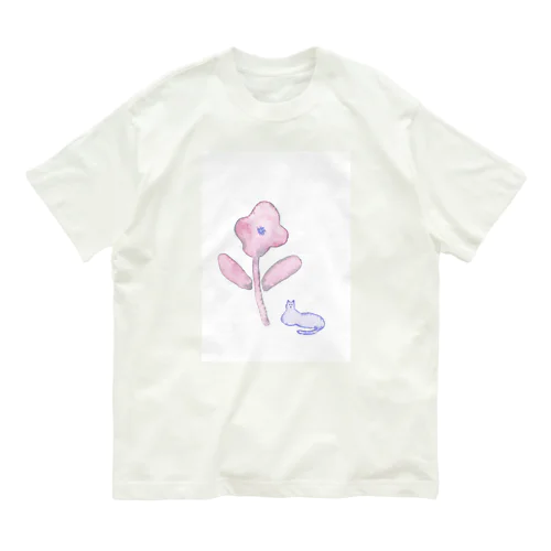 cat and flower オーガニックコットンTシャツ