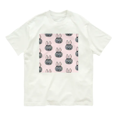 かぶる猫[うさぎ(灰色)ver.](ロシアンブルー) Organic Cotton T-Shirt