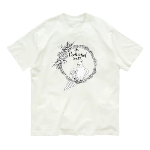 オカメインコ/リース/モノクロ オーガニックコットンTシャツ