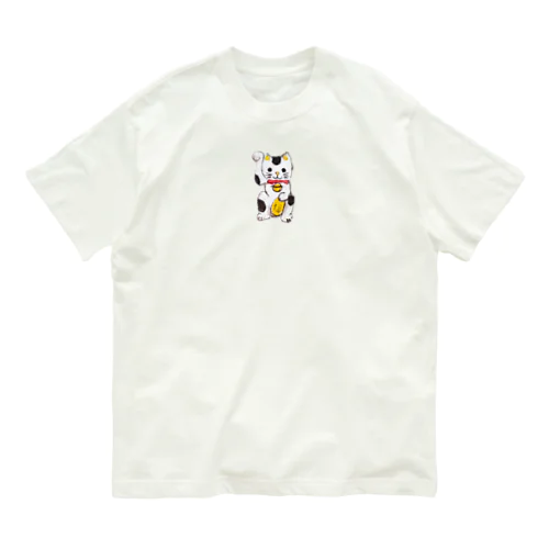 招き猫　福 オーガニックコットンTシャツ