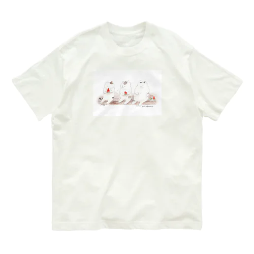 ねこ スイカ 夏休み を楽しもう！ オーガニックコットンTシャツ