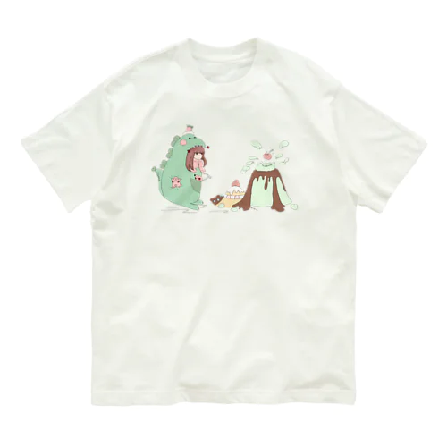 ガオガオおと星人　抹茶ザウルス🍃Tシャツ オーガニックコットンTシャツ